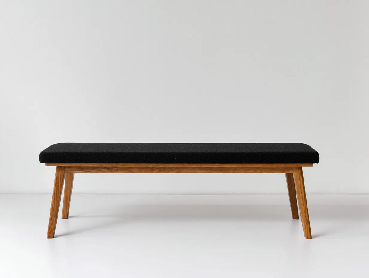 Panca da camera da letto 130×38×45 cm - tessuto nero e legno naturale - stile moderno per fondo letto