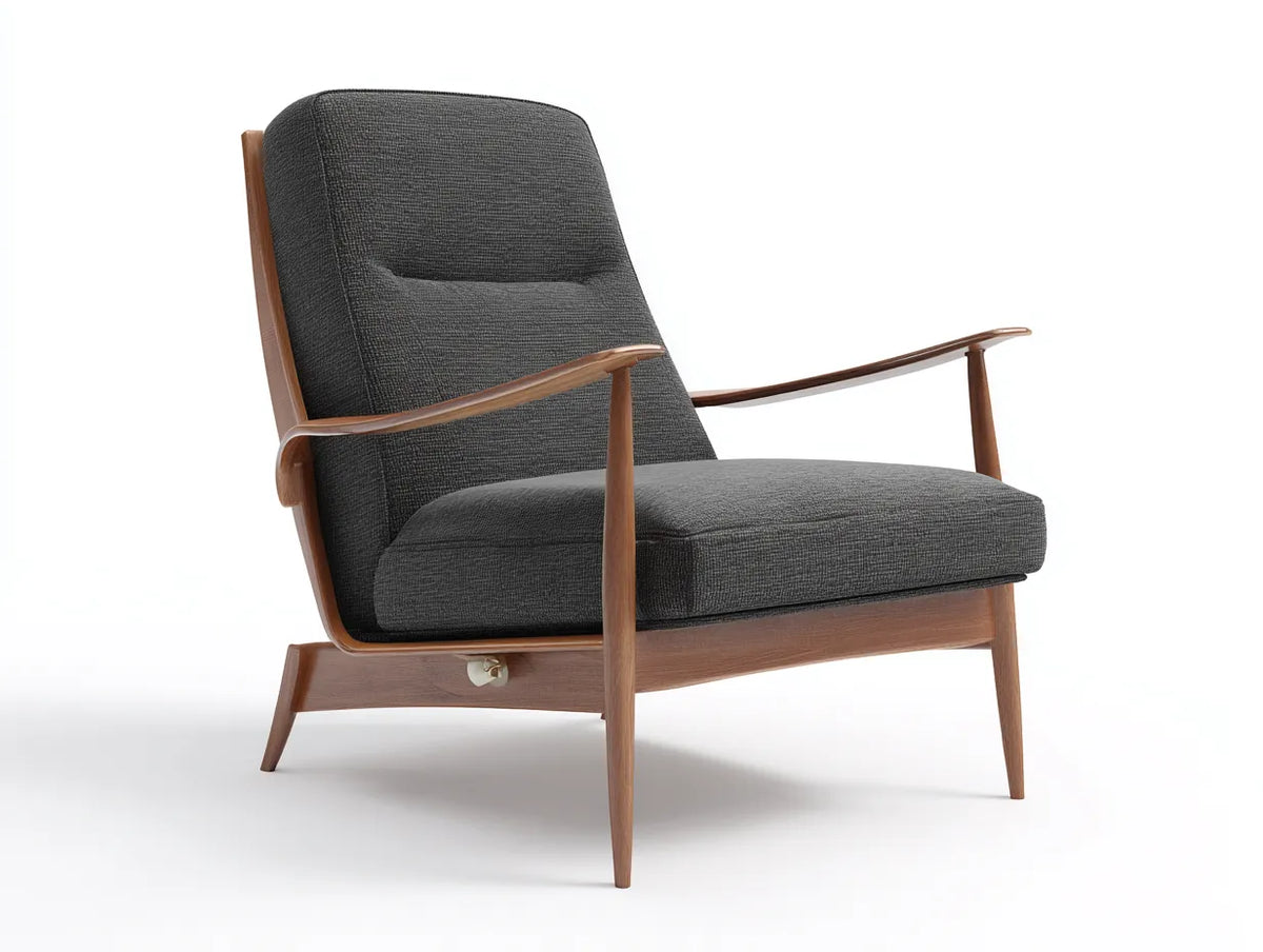 Poltrona reclinabile da soggiorno 76×88×108 cm - tessuto grigio scuro e legno marrone - stile rétro moderno