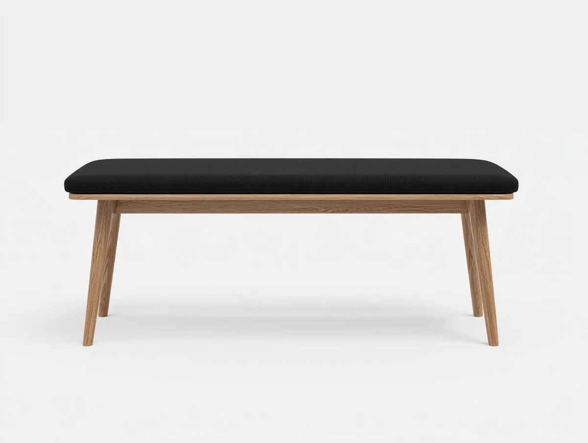 Panca da camera da letto 150×42×46 cm in tessuto nero e legno marrone - stile minimalista imbottito
