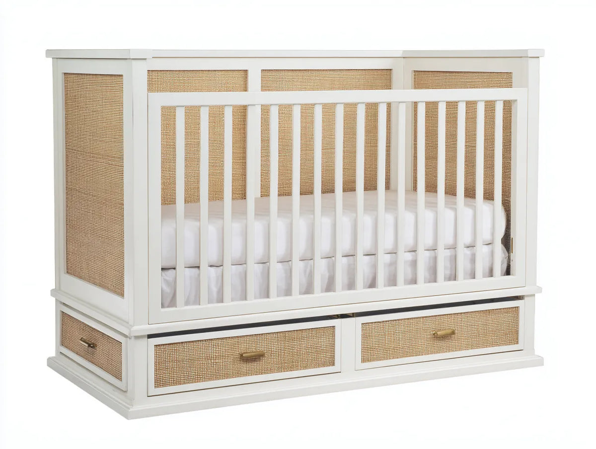 Culla in legno 140×78×110 cm - bianco e beige - con vano contenitore
