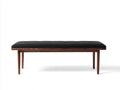 Panca da camera da letto 152×44×46 cm in tessuto nero e legno marrone - seduta capitonné dal profilo essenziale
