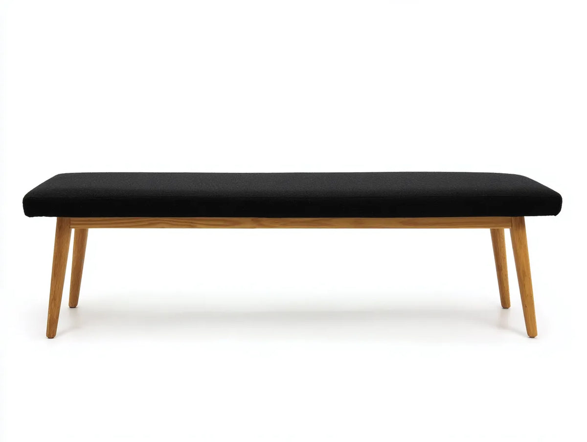 Panca da camera da letto 150×45×48 cm in tessuto nero e legno marrone - stile minimalista imbottito