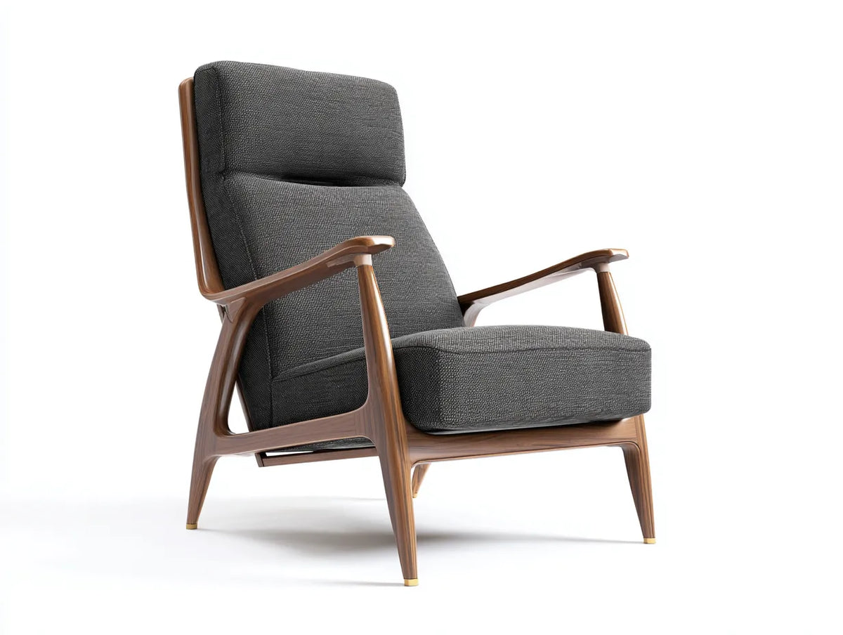 Poltrona reclinabile da soggiorno 76×88×108 cm - tessuto grigio scuro e legno marrone - stile rétro moderno