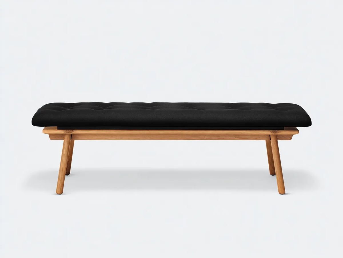 Panca da camera da letto 124×40×45 cm - tessuto nero e legno naturale - stile moderno con seduta imbottita
