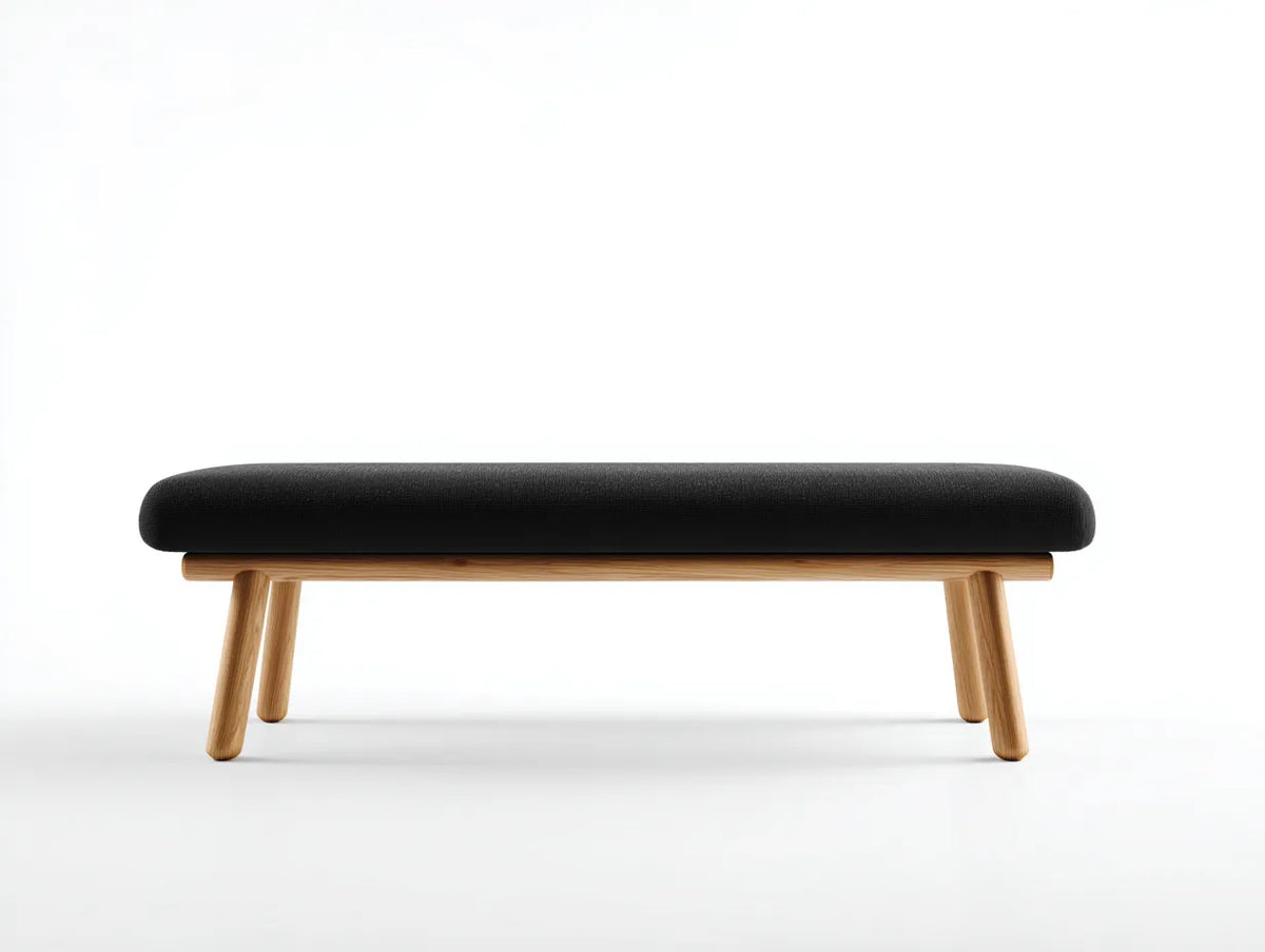 Panca da camera da letto 148×43×47 cm in tessuto nero e legno marrone - stile nordico imbottito