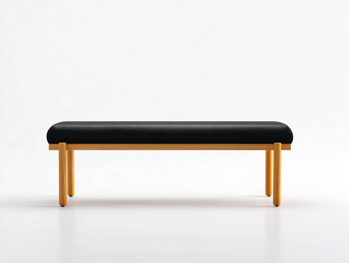Panca imbottita da camera da letto 120×35×45 cm - nero e legno naturale - design essenziale per fondo letto