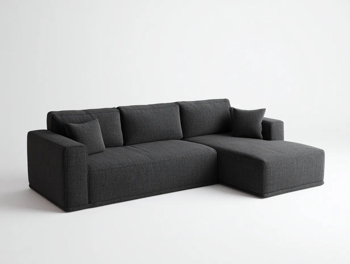 Divano angolare da soggiorno 260×170×82 cm - tessuto grigio scuro - stile moderno con chaise longue